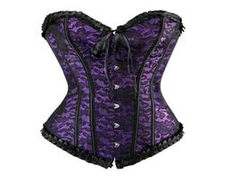 Caudutas Sexy Satin Floral Cincher Gothic Lace up Boned Overbust Corset Bustier Waist Trainer Corset Corselet Tops Plus Size 6xl363620922