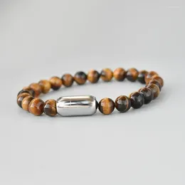 Strand 2024 Men's Tiger Eye Stone Beaded Bracelet Stainless Steel Clasp Charm Elastic Rope Yoga Male Jewellery Drop