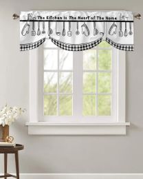 Curtains Kitchen Utensils Plaid Short Window Curtain Adjustable Tie Up Valance for Living Room Kitchen Window Drapes