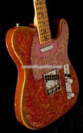 Masterbuilt James Burton Relic Gold Burst Pink Paisley Electric Guitar Maple Fingerboard Black Dot Inlay Vintage Tuners