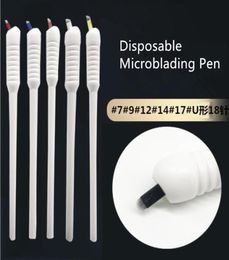 50Pcs Disposable Permanent Makeup Eyebrow Microblading Pen 791214f18U Needles Blade Manual Microblade Needle Tattoo Tools1613689