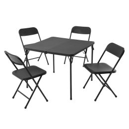 Furnishings 5 Piece Resin Card Table and Four Chairs Set, Black Camping Equipment Folding Table Camping