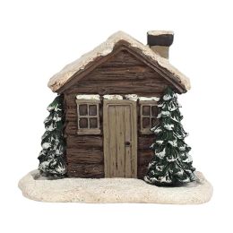 Miniatures Christmas Village House with 2 Incense Cones Snowy Winter Incense Burner Resin Holiday Gift Xmas Decoration