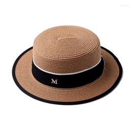 Berets Women Summer Beach Sun Cap 2024 Brand Flat Top Straw Hat Men Boater Hats Bone Feminino