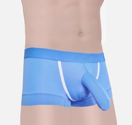 Men039s Ice Silk Underwear Pants Gun Egg Elephant penis sleeve Sexy U Convex Low Waist Short Pants underwear men gay boxers9439984