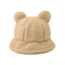 Berets Arrival Warm Women Fisherman Hat Cute Bear Autumn Winter Solid Teddy Plush Bucket Ladies Thick Outdoor Cap Gorras EP0433