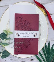 Gorgeous Burgundy Laser Cut Customizable Wedding Invitation With Belly Band Respond Card And Envelope Invite For Sweet 15 Birthd1647070