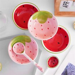 Bowls Ceramic Tableware Unique Cartoon Lovely Durable High Quality Creative Strawberry Watermelon Bowl Cute And Practical Soup