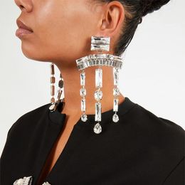 Geometric Oversized Earrings Exaggerated Decoration Fashion Lady Long Crystal Tassel Dangle Wedding Jewellery 240305