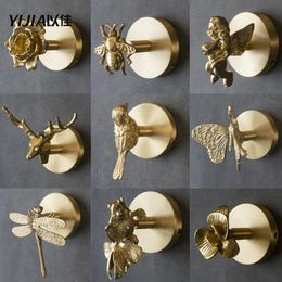 Nordic Retro Brass Multiple styles Animal Design Coat Hook For Porch Bathroom Accessories Wall Hanging Coat Hook Wall Decoration 240305