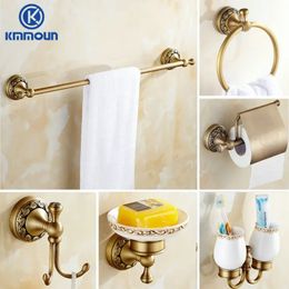 Antique Brass Brushed Bathroom Accessories Towel Shelf Towel Bar Paper Holder Cloth Hook Soap Dish Cup Holder Toilet Holder 240312