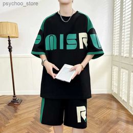 Men's Tracksuits Product pants short mens summer solid Colour loose T-shirt and shorts 2-piece set of Japanese style outdoor casual mens clothing Q240314