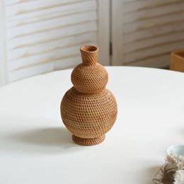 Vases Woven Wicker Rattan Gourd Vase Basket Desktop Flower Vases Decoration Plants Flower Decor Living Room Decoration Home Organiser