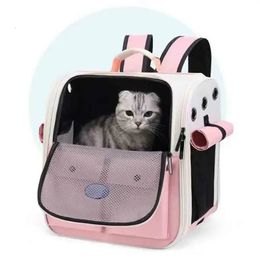 Ventilation Large Capacity Cat Backpack Adjustable Strap Pet Carrying Bag Foldable Cat Backpack for Outdoor Travel 240307