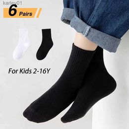 Kids Socks 6 Pairs/Lot Children Socks Black White Cotton Sox For 2-16Y Students Spring Fall 4 Seasons Sprots Boy Girl Mid-tube EUR25-39 yq240314