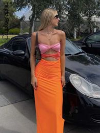 Basic Casual Dresses Cryptographic Elegant Sexy Off Shoulder Sleeveless Wrap Maxi Dress for Women Fashion Holiday Twist Cut Out Dress Gown ClothesL2403