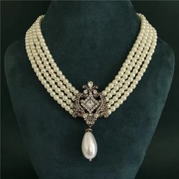 Vintage Statement Crystal Choker Gothic Pearl Necklace Pendant Jewelry for Women 240311