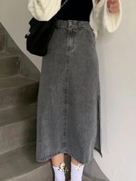 Skirts Fashion Casual Denim Skirt Spring A-line Large Size High Waist Long Warp For Women Jeans Autumn F67