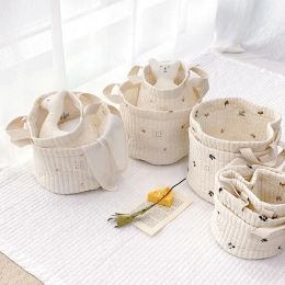 Baskets Beige Cotton Embroidery Baby Diaper Clothes Toys Organising Bag Crib Storage Bag MultiPurpose Storage Basket 1 Piece