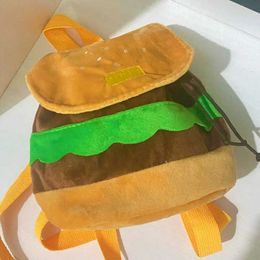 Backpacks Cute Hamburger Plush Backpack Soft Cartoon Burger Plush Coin Purse Girls Kindergarten School Bookbag Children Kids PackL2403