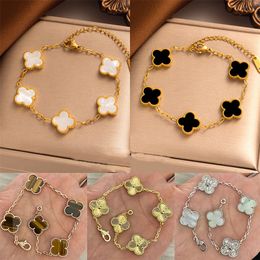 Gold Plated Classic Fashion Charm Bracelet Four-Leaf Clover Designer Jewellery Elegant Mother-Of-Pearl Bracelets For Women And Men High Quality 2D5sz#