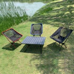 Furnishings Ultralight Camping Chair Folding Aluminium Detachable Outdoor Table Foldable Beach Fishing Moon Chair Footrest Hiking Picnic Bbq