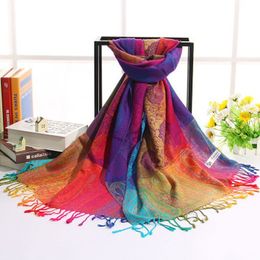 Chinese Ethnic Style Cotton Scarf Rainbow Jacquard Scarves Shawls Silk Scarfs Spring Scarves Flowers Shawl Summer Shawls Hijabs Y2210v