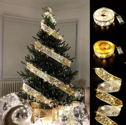 NEW 50 LED 5M Double Layer Fairy Lights Strings Christmas Ribbon Bows With LED Christmas Tree Ornaments New Year Navidad Home4153106