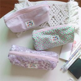 Cosmetic Bags Korean Small Floral Bag For Women Mini Cute Cotton Fabric Toiletry Pencil Case Makeup Organizer Pouch Brushes