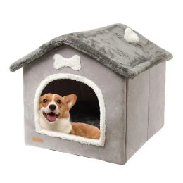Mats Warm Cat House For Winter Foldable Enclosed Dog House Kennel Warm And Soft Dog Bed Tent House With Detachable Cushion Warm In
