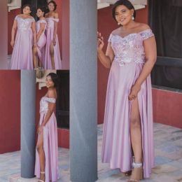 African Plus Size Bridesmaid Dresses Long Side Split Lace Appliques Beads Off The Shoulder Wedding Guest Gowns Spring Maid Of Honor Dress