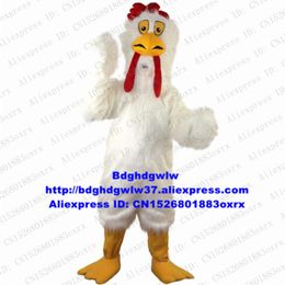 Mascot Costumes White Long Fur Chicken Chook Rooster Hen Chick Mascot Costume Cartoon Character Department Store Ribbon Cutting Zx1691