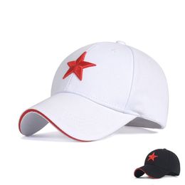 Unisex Cotton Baseball Caps with Embroidery Red Five-pointed Star Adjustable 6 Panel Snapback Gorras Peaked Cap Sunshade Hat2497