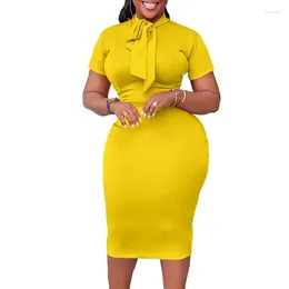 Ethnic Clothing Formal Dresses For Curvy Women Classy Solid Colour Short Sleeve Tie Up Neckline Bodycon Cocktail Dress Sexy