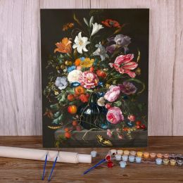 Number Europe Vintage Flowers Glass Vase DIY Paint By Numbers Complete Kit Oil Paints 40*50 Oil Painting Wall Paintings Drawing