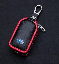 SUBARU Leather Car Key Case Cover for SUBARU forester outback xv legacy 3 button smart key case key rings7955451