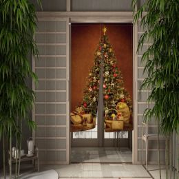 Curtains Christmas Tree Door Curtain Santa Claus Partition Curtain Drape Entrance Hanging HalfCurtains Dinging Room Kitchen Door Curtain