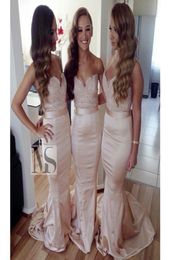 2015 Blush Pink Bridesmaid Dresses Sweetheart Strapless Floor Length Lace Bridesmaid Gowns For Wedding Party Taffeta Mermaid Weddi7845371