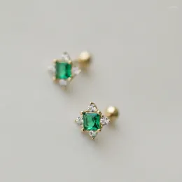 Stud Earrings Real 925 Sterling Silver 14k Gold Green Zircon Small For Women Jewellery Money Novelties 2024 Trend To Sell