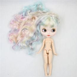 ICY DBS Blyth doll 1/6 bjd joint body dark skin shiny face blue hair white skin matte face Multi-colored hair 30CM toy anime 240308