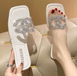 Slippers Womens 2024 New Fashion Women Rhinestone Flat Slides Bling Party Outside Beach Flip-flops Zapatos Mujer Fashion Shoes