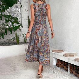 Casual Dresses Women Printed Dress Bohemian V Neck Midi With Colorful Print Elastic Waist For Summer Vacation Beach Style Plus Size