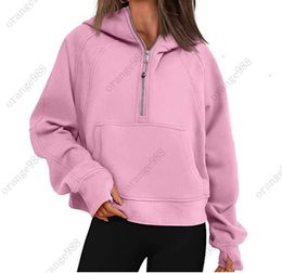 lulu-43 Autumn Winter Yoga Suit Scuba Hoodie Half Zip Womens Sports Sweater Loose Gym Jacket Fitness Short Plush Coat Sweatshirt 4006ess