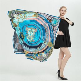 Twill Silk Scarf Women Spain Large Shawls Retro Print Stoles Square Bandana Fashion Kerchief Female Foulard 130CM 130CM297M