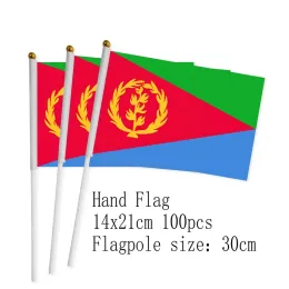 Accessories zwjflagshow Eritrea Hand Flag 14*21cm 100pcs polyester Eritrea Small Hand waving Flag with plastic flagpole for decoration