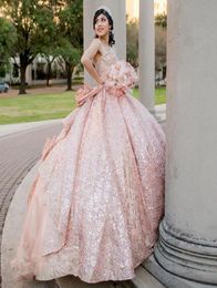 Blush Pink Quinceanera Dresses Ball Gown For Sweet 16 Dress Bow Sequins Graduation Party Princess Gowns Vestido De 15 Anos8249304