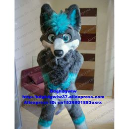 Mascot Costumes Grey Long Fur Furry Wolf Husky Dog Fox Fursuit Mascot Costume Adult Cartoon Character Outfit Sports Party Shopping Mall Zx3010