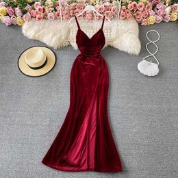 Basic Casual Dresses Sexy Deep V Neck Backless Split Dress Off Shoulder Fashion Birthday Party Evening Vestido Women Goth Slim Summer Hip Wrap DressL2403