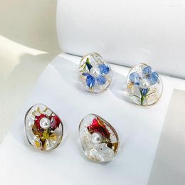 Stud Earrings 2024 Women Acrylic Fashion Flower Imitation Pearl Statement Irregular For Jewelry Gifts