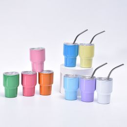 20oz Stainless Steel Tumblers Ice Water Mug mini Car Insulated Coffee Cup Portable Metal Solid Color Vacuum Straw Cup